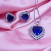 Elegant jewell Stone Silver Flowery Pendant & Earrings Set With Link Chain.