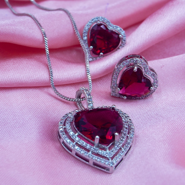 Elegant jewell Stone Heart Shape Pendant & Earrings Set With Link Chain Foe women And Girls.