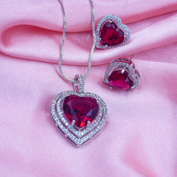 Elegant jewell Stone Heart Shape Pendant & Earrings Set With Link Chain Foe women And Girls.