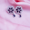Elegant jewell Stone Silver Flowery Pendant & Earrings Set With Link Chain.