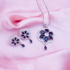 Elegant jewell Stone Silver Flowery Pendant & Earrings Set With Link Chain.