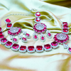 Silver Plated Pink CZ Studded Statement Necklace Jewellery Set..