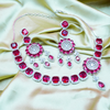 Silver Plated Pink CZ Studded Statement Necklace Jewellery Set..