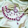 Silver Plated Pink CZ Studded Statement Necklace Jewellery Set..