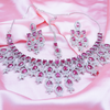 Women American Diamond-Studded Necklace & Earrings Set With Mangtika.