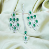 Elegant AD Green Kiara Necklace Set with Maangtika and Elegant Detailing for Women.