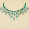 Elegant AD Green Kiara Necklace Set with Maangtika and Elegant Detailing for Women.