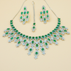 Elegant AD Green Kiara Necklace Set with Maangtika and Elegant Detailing for Women.
