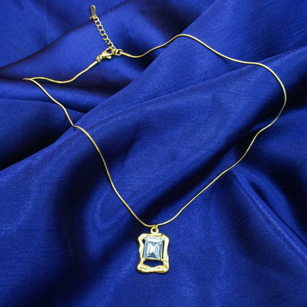 Elegant Rectangle Solitaire with Golden Pendant