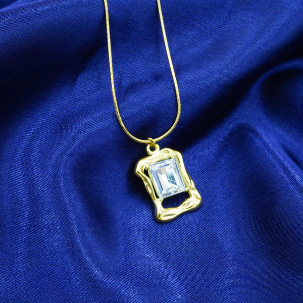 Elegant Rectangle Solitaire with Golden Pendant