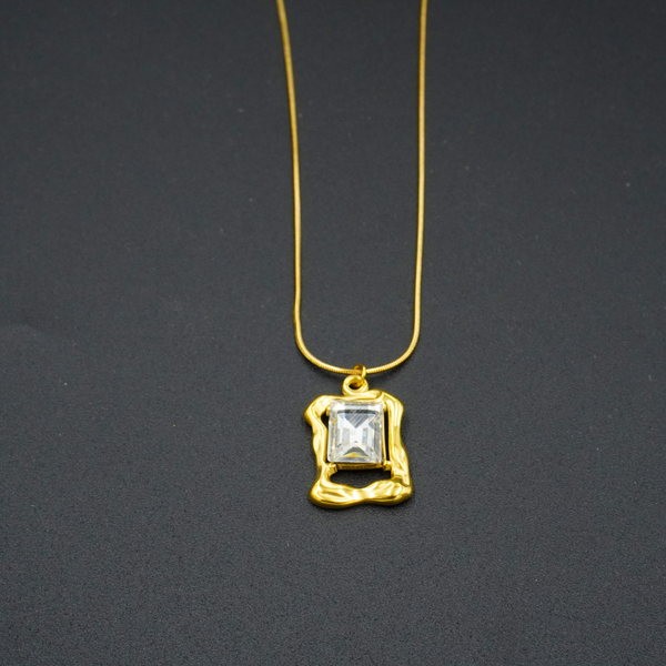 Elegant Rectangle Solitaire with Golden Pendant