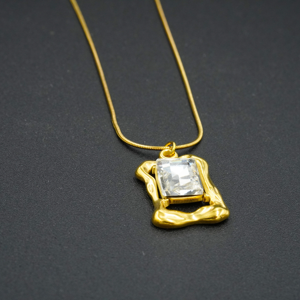 Elegant Rectangle Solitaire with Golden Pendant