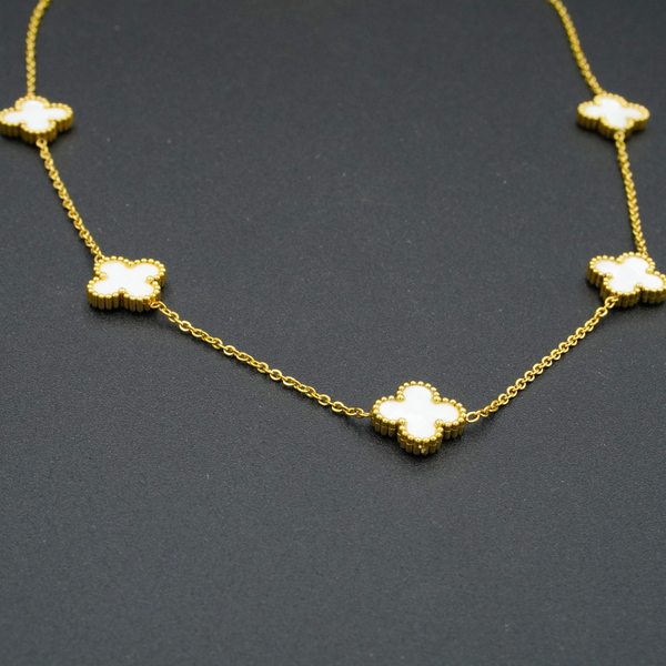 Elegant Mother of Pearl Clover Golden Necklace