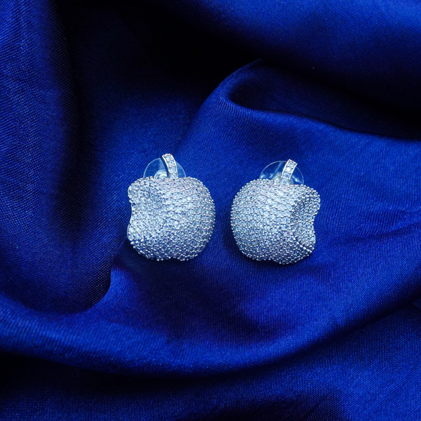 Elegant jewell Stone Silver Apple Cut Ring Pendant & Earrings Set With Link Chain.