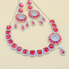 Silver Plated Pink CZ Studded Statement Necklace Jewellery Set..