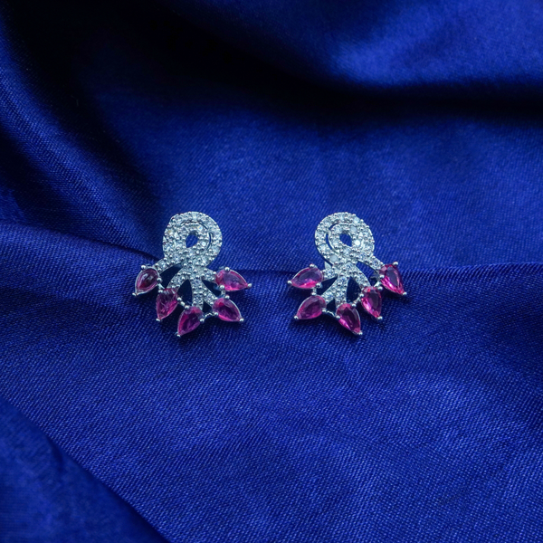 Elegant jewell Stone Silver And Pink Pendant & Earrings Set With Link Chain Foe women And Girls.