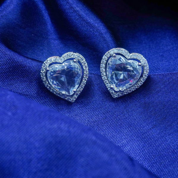 Elegant White Zarkan Heart Shape Pendant & Earrings Set With Link Chain For women And Girls.