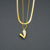 Double Layerd Golden Anti Tarnish AD Heart Shape Necklace With Elegant Chain