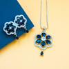 Elegant jewell Stone Silver Flowery Pendant & Earrings Set With Link Chain.