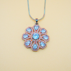 Elegant Pink Stone Silver Flowery Pendant & Earrings Set With Link Chain.