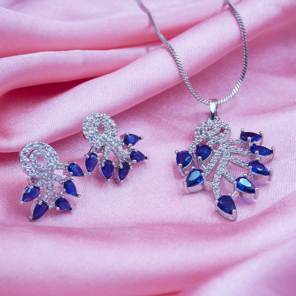 Elegant jewell Stone Blue Pendant & Earrings Set With Link Chain For women And Girls.