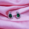 Elegant green Stone Silver Flowery Pendant & Earrings Set With Link Chain.