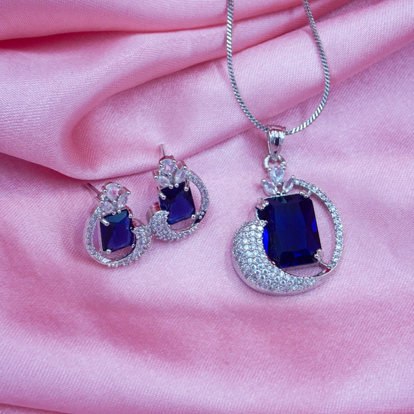 Elegant jewell Stone Pendant & Earrings Set With Link Chain For women And Girls..
